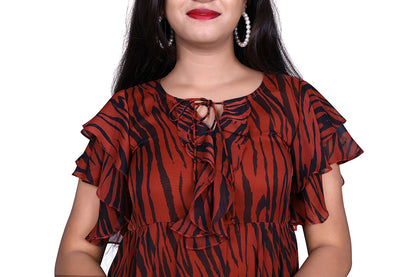 Womens Georgette Brown Printed Maxi  | S3G879