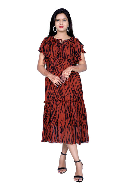 Womens Georgette Brown Printed Maxi  | S3G879