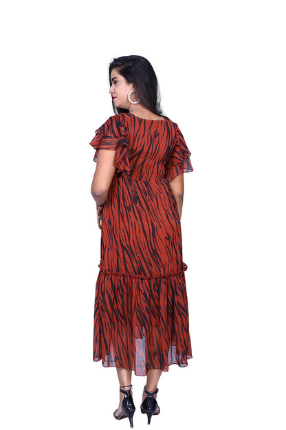 Womens Georgette Brown Printed Maxi  | S3G879