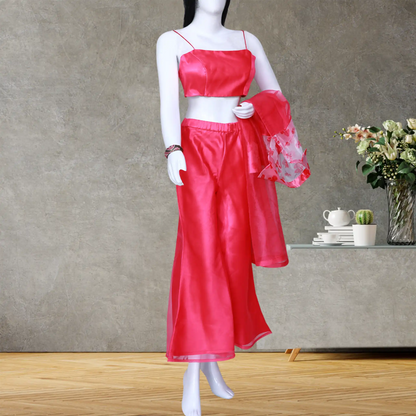 Pink Organza Shrug Top and Pallazo Pant | S3STP1110