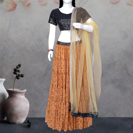 Brown & Black 3 Piece Lehenga Set | S3KD273