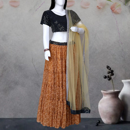 Brown & Black 3 Piece Lehenga Set | S3KD273