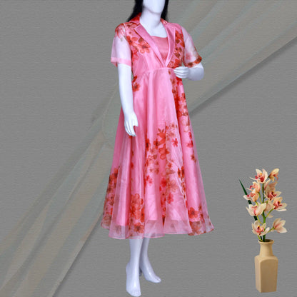 Organza Blazer Collar Neck Gown | S3G1130