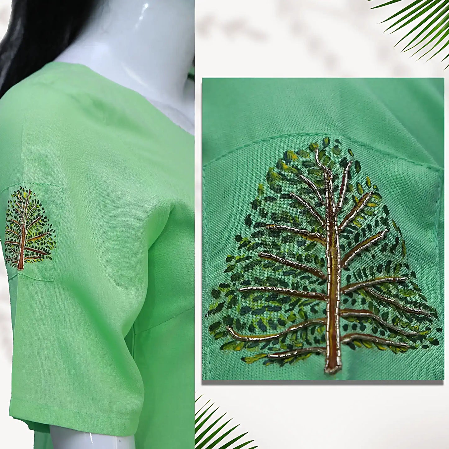 Tree of life Painting with Maggam work Straight Kurti | S3K1162