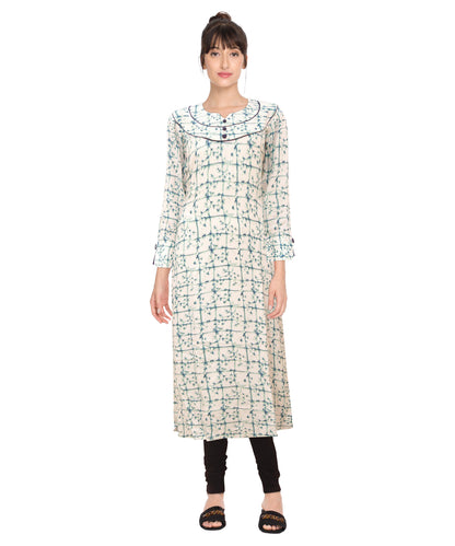 Navy Blue & Green Round Neck Checkered Kurta |  S3K035