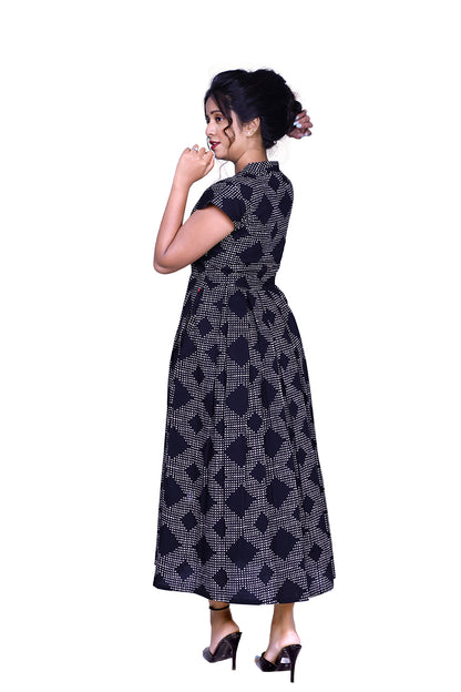 Polka Print Cotton Blend Flared/A-line Gown | S3G830