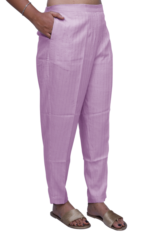 Regular Fit Women Pink Rayon Lurex Print Trousers | S3PP779