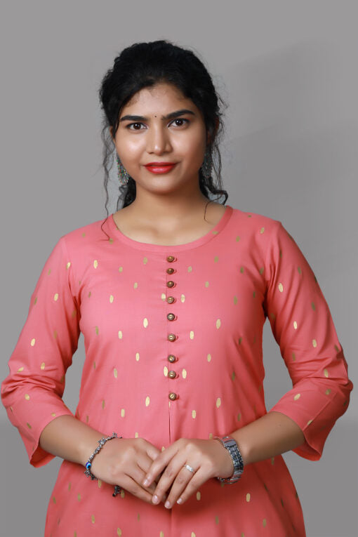 Carnation Pink Block Printed A Line Kurta | S3K1014