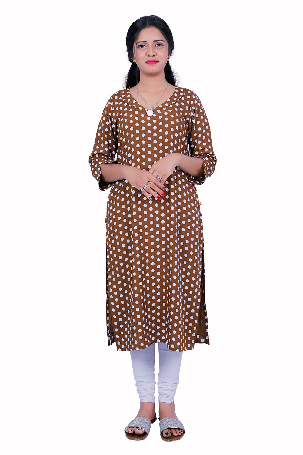 Brown Polka Dot Printed Kurti | S3K066