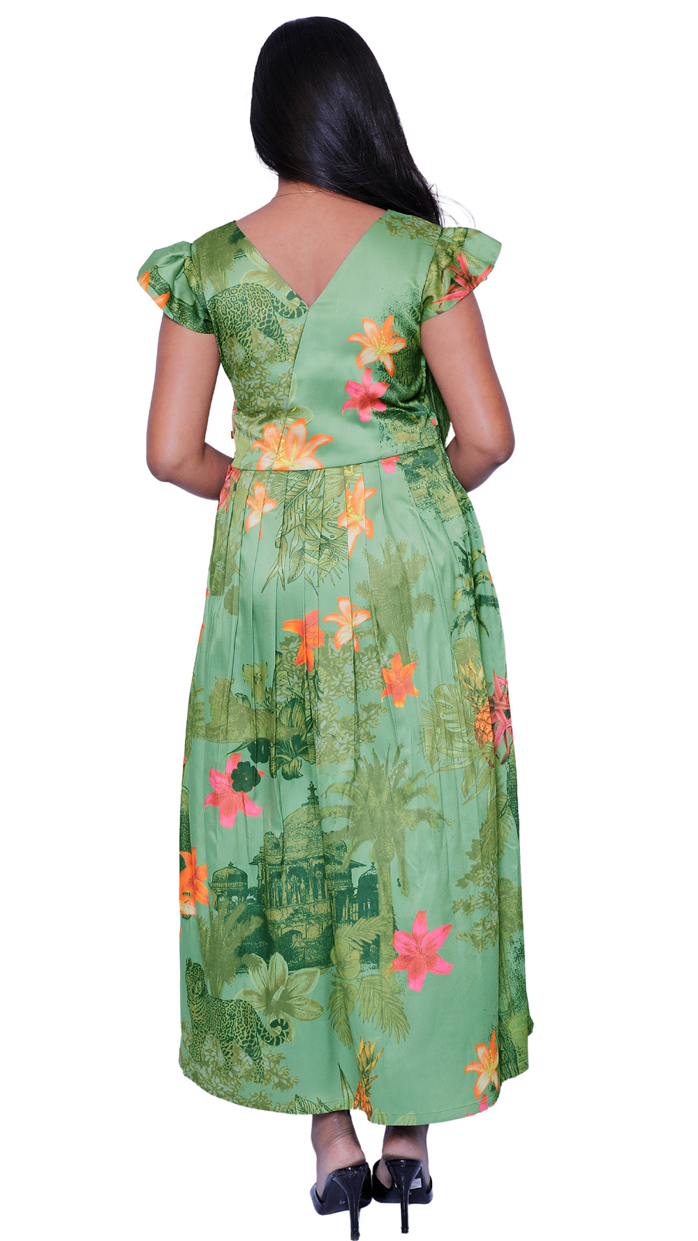floral Printed satin Straight Gown | S3G656