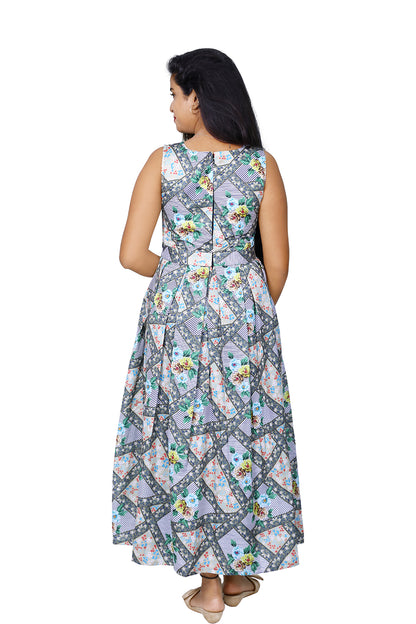 Womens Satin Forest Green Floral Print Maxi | S3G902
