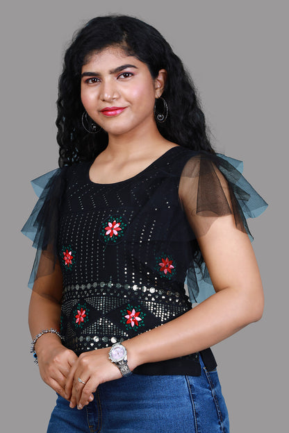 Black Sequin Short Top | S3K976