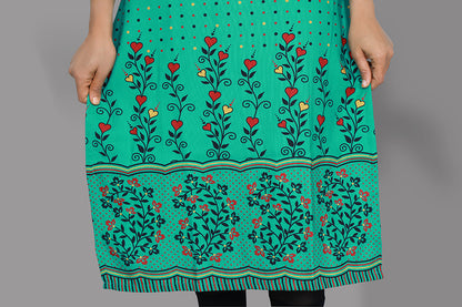 Spring Green Printed Straight Fit Kurti | S3K1010