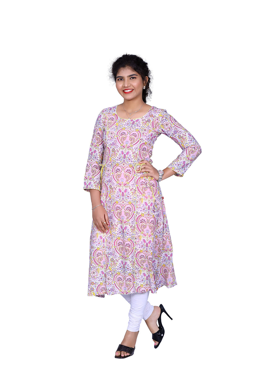Pink Abstract Print Straight Fit kurti | S3G846