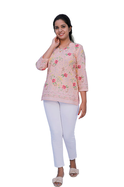 Peach Floral Print Short top | S3K710