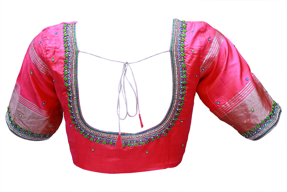 Pink  Thread Work With Maggam Bloues | S3MB6