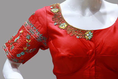 Red Colored Maggam Thread Work Blouse | S3MB38