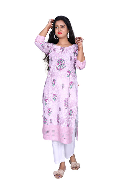 Womens Chikankari Pink Sequin with Thread Embroidery Kurti  | S3K973
