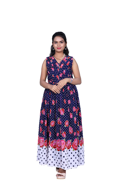 Womens Georgette Navy Blue Floral Printed Maxi | S3G934