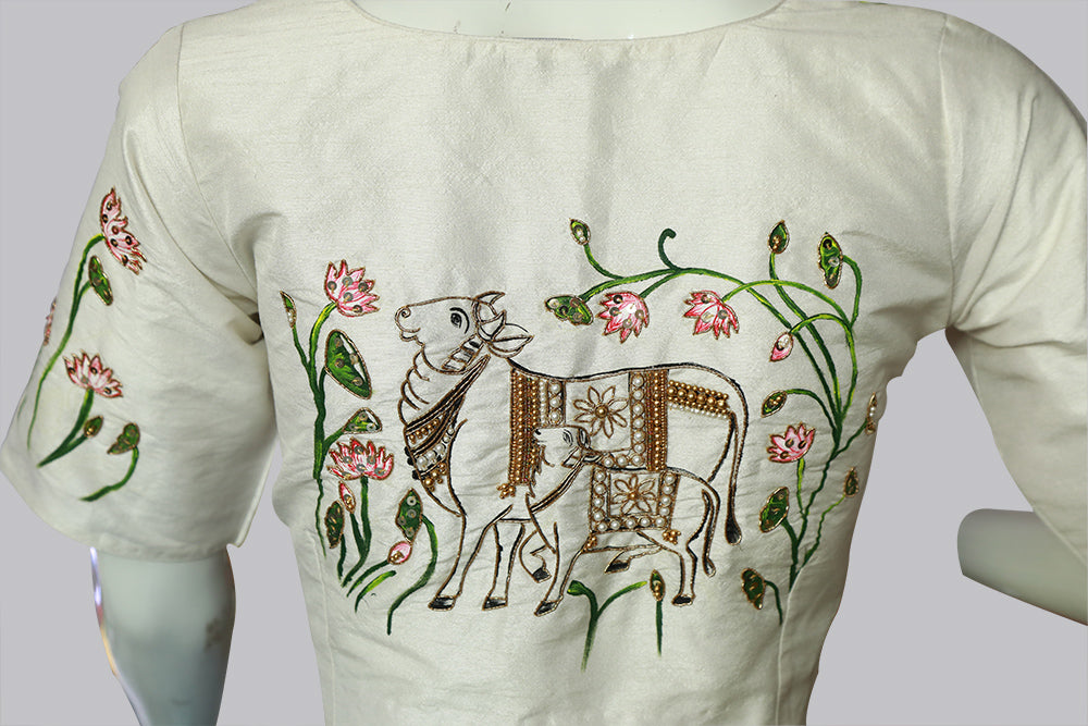 Pichwai Hand Painting with Magam Work Blouse | S3MB53