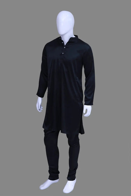 Men's Black High Neck Kurta Pyjama Set | S3SKP1045/A