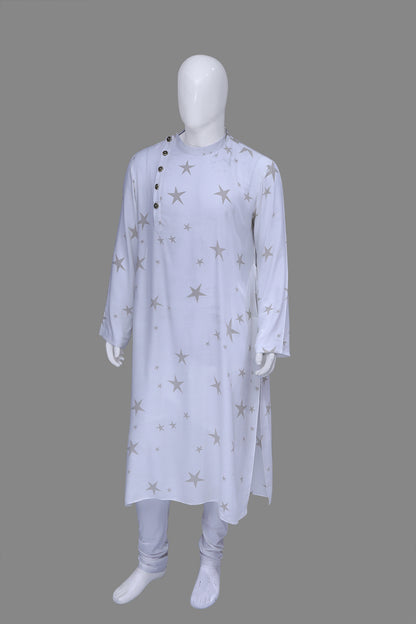 Men's White Printed Kurta | S3MK1211A