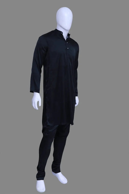 Men's Black High Neck Kurta Pyjama Set | S3SKP1045/A