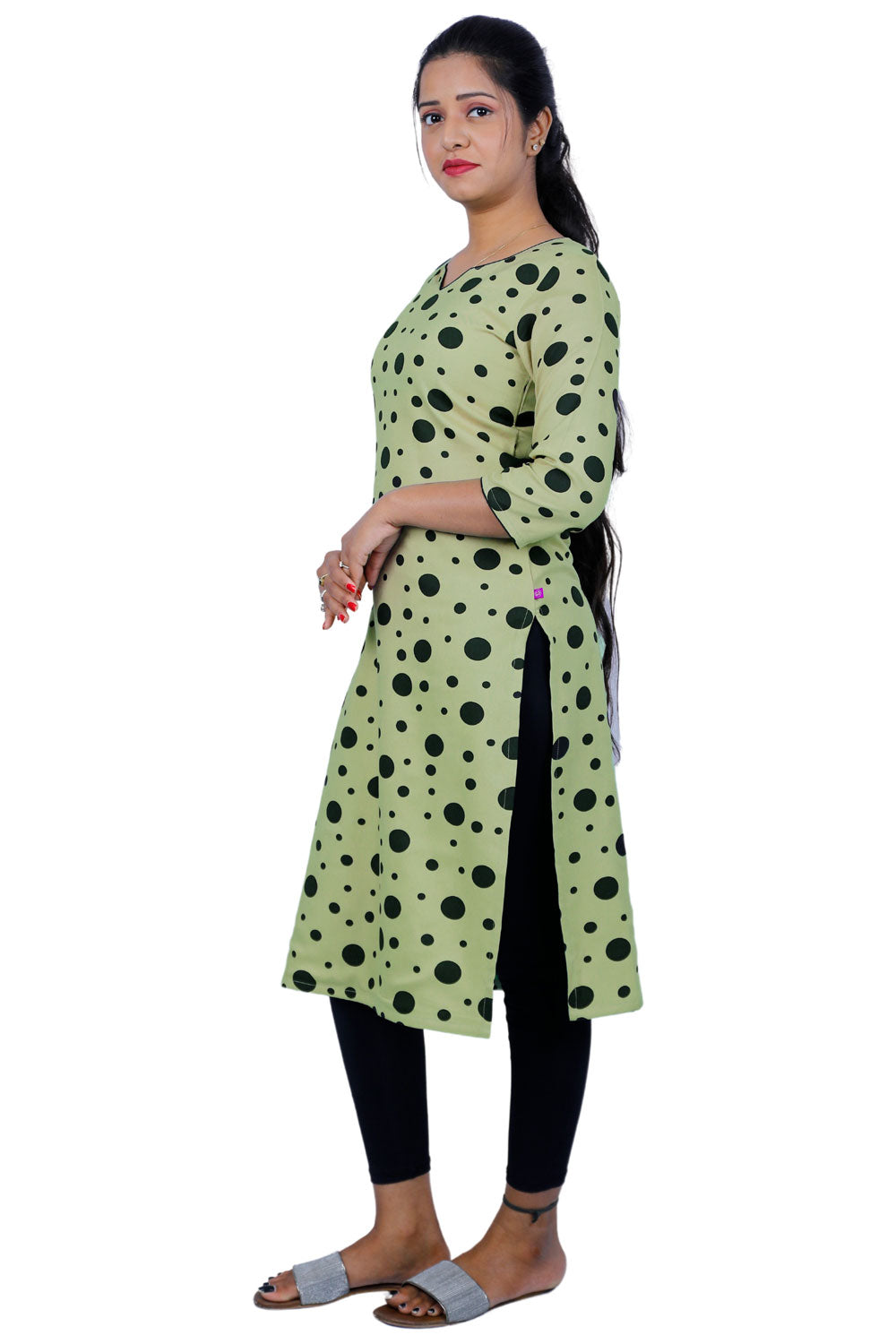 Women Polka Print Straight Kurta (Green) | S3X101