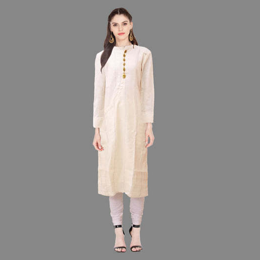 Half White Straight Muslin Kurta | S3K067