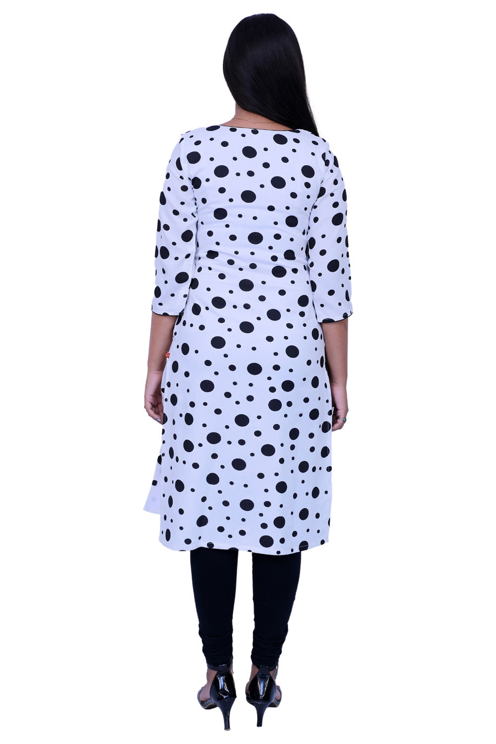 Women Polka dot Print Straight Kurta(white) | S3X125