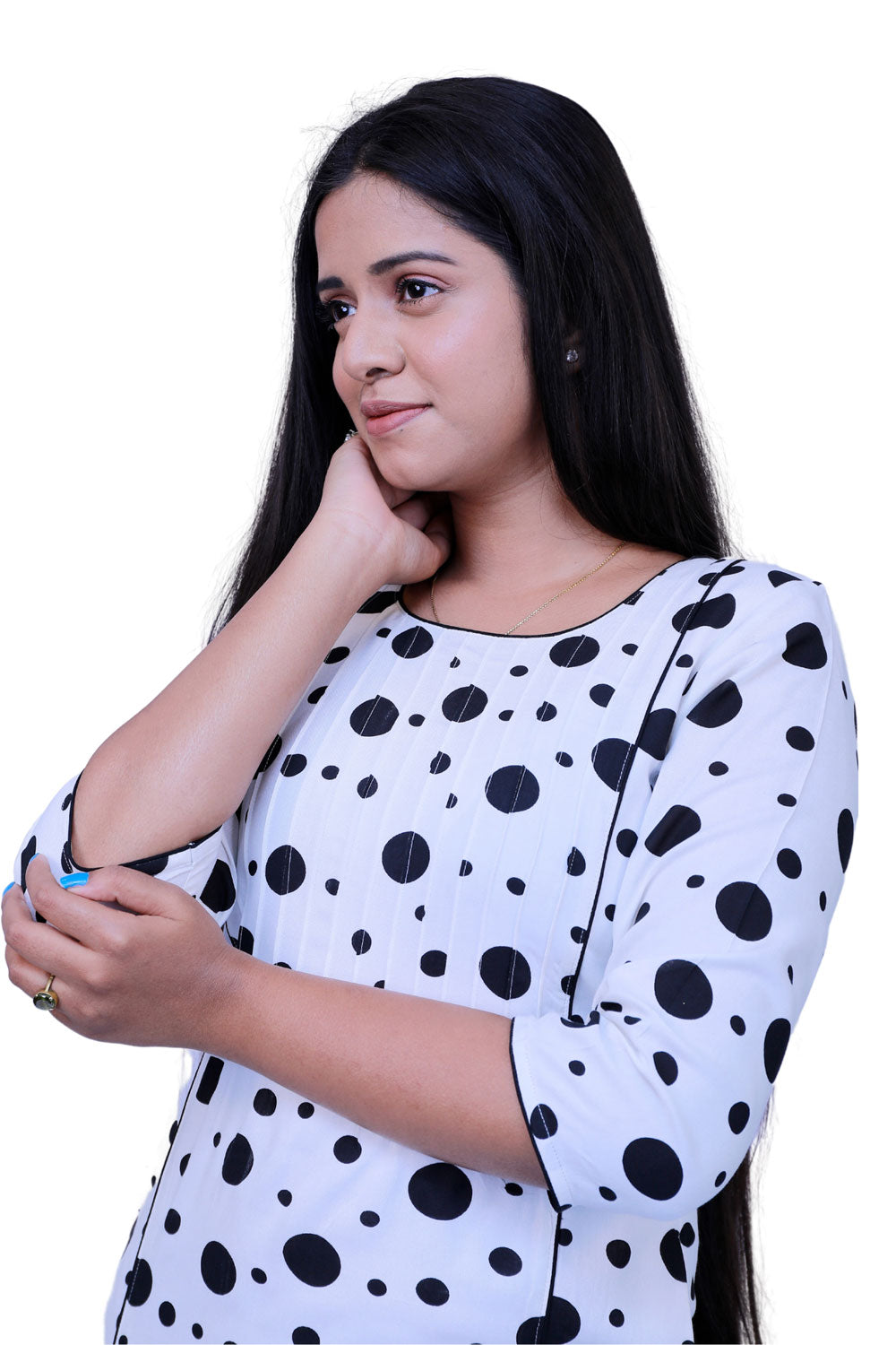 Women Polka dot Print Straight Kurta(white) | S3X125