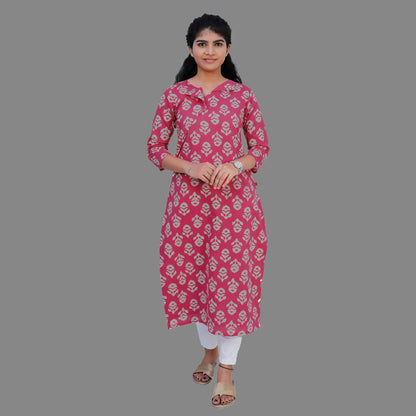 Women Printed Straight Kurta(pink) | S3K552