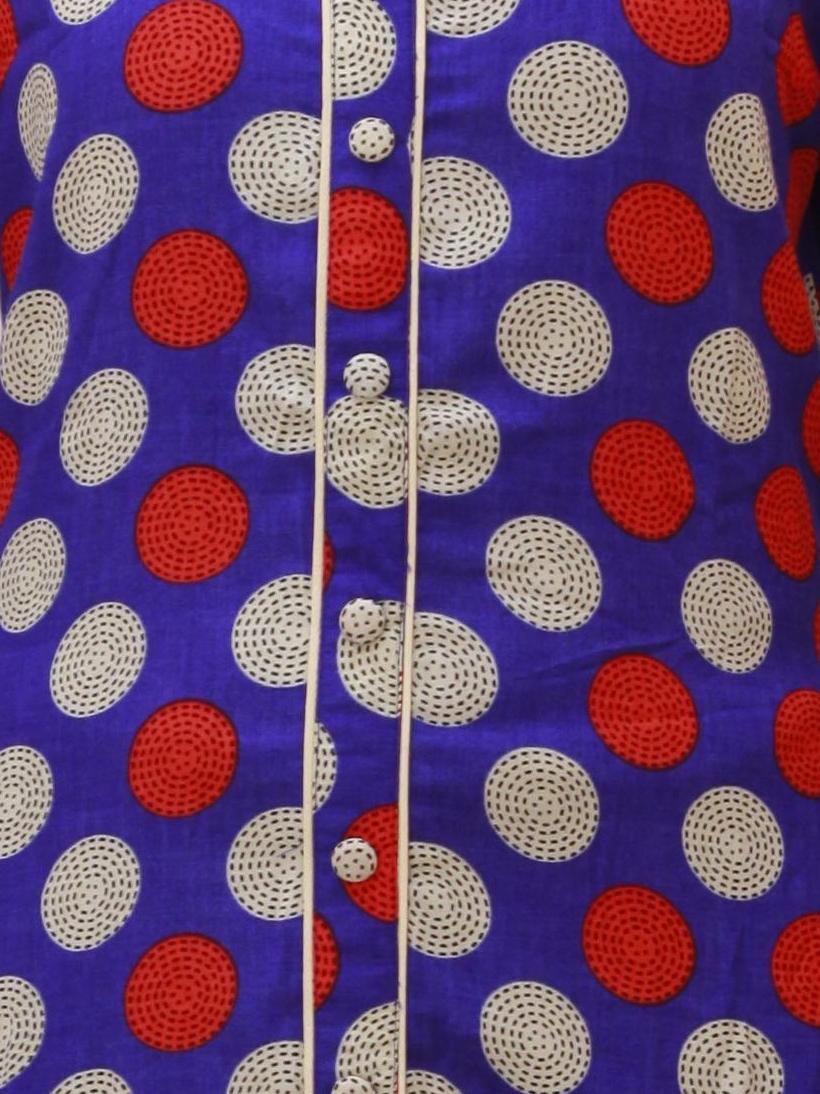 Polka Dots Silk A-line Chinese Collar Womens Kurta | S3K003