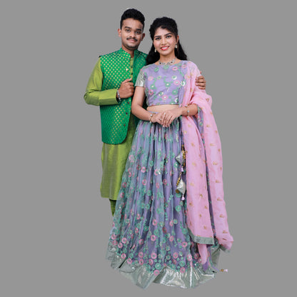 Men's Green&Gold Print Sherwani Set,Embroidery Lehenga Set Wedding Combo | S3WC2