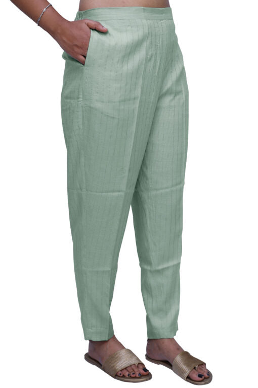 Regular Fit Women Grey Rayon Lurex Print Trousers |  S3GP779