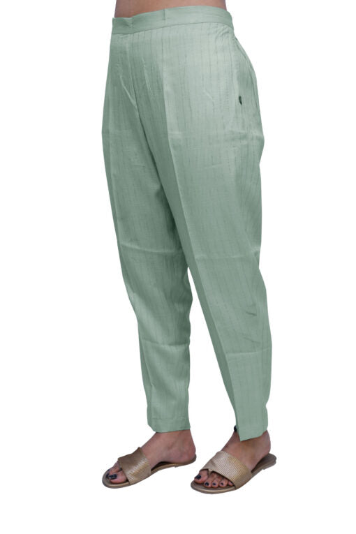 Regular Fit Women Grey Rayon Lurex Print Trousers |  S3GP779