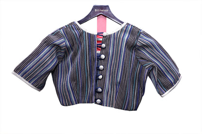Grey Colored Front Buttons Round Neck Blouse | S3B50