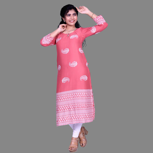 Printed Rayon Straight Kurta | S3K832