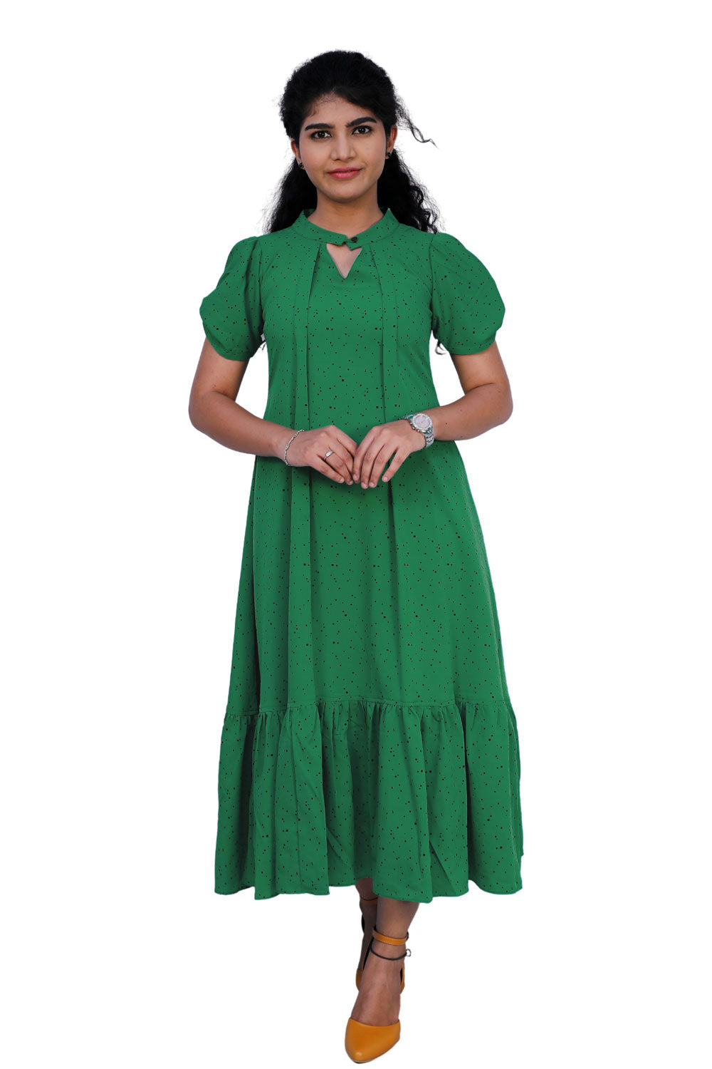 Women polka print green dress | S3K546