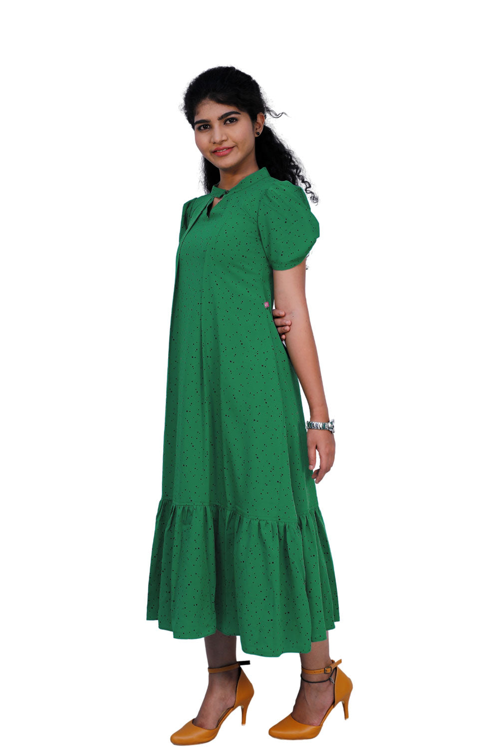 Women polka print green dress | S3K546