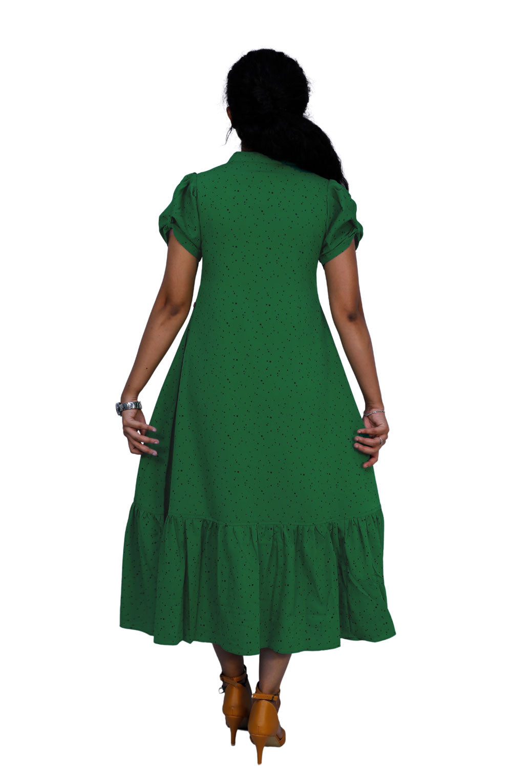 Women polka print green dress | S3K546