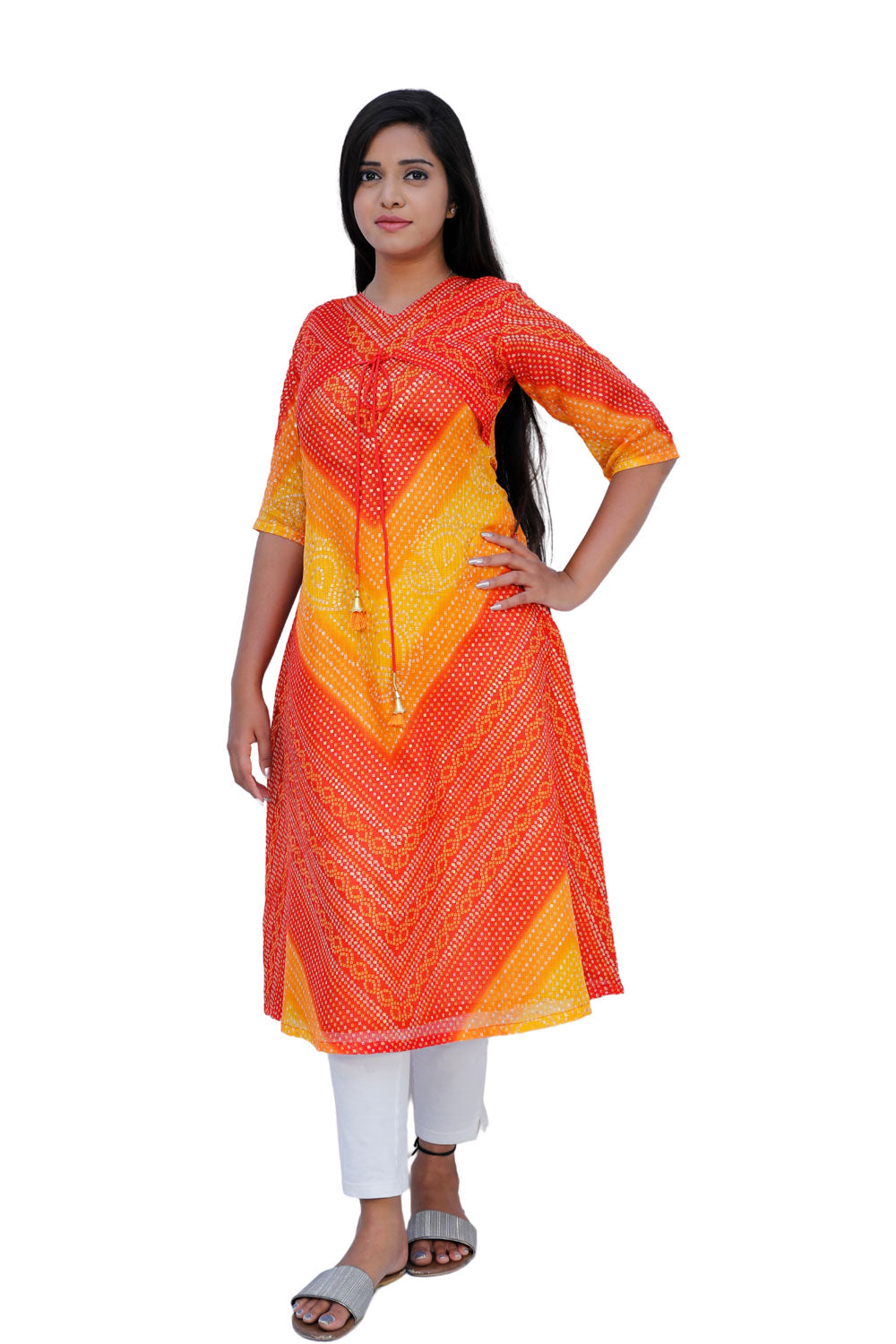 Women Bandhani Print A-line Kurta-S3K548