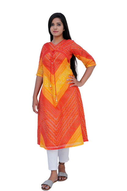 Women Bandhani Print A-line Kurta-S3K548