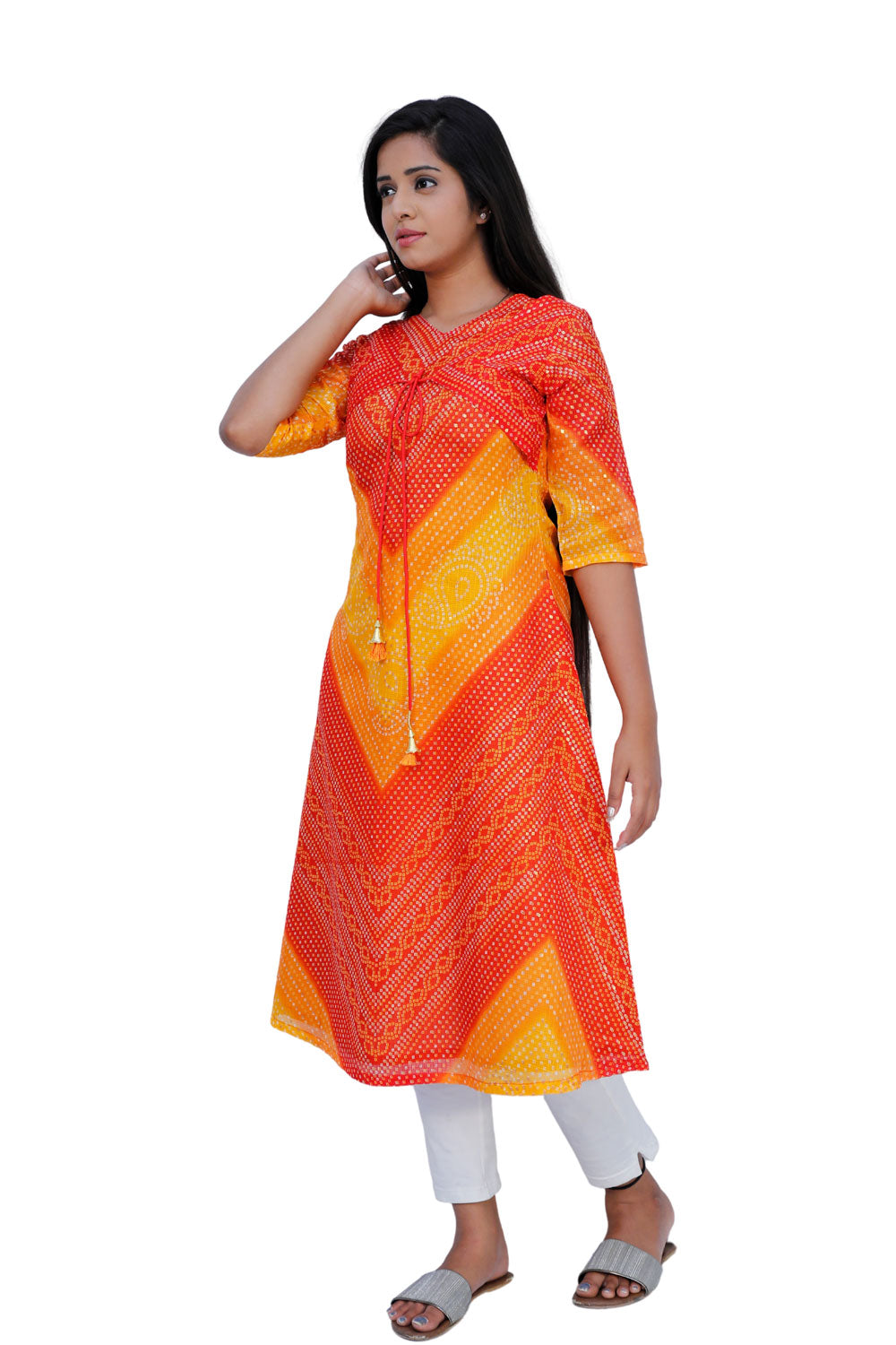 Women Bandhani Print A-line Kurta-S3K548
