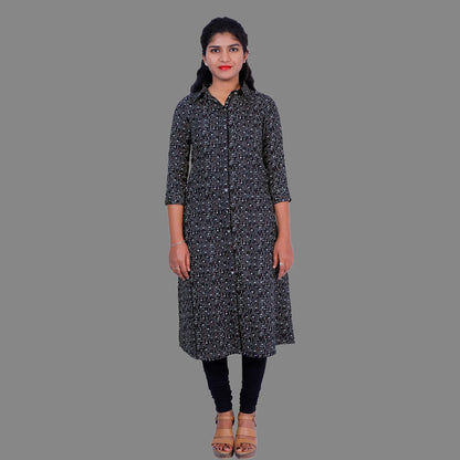 Blue Rayon Geometric Printed Kurta | S3S279