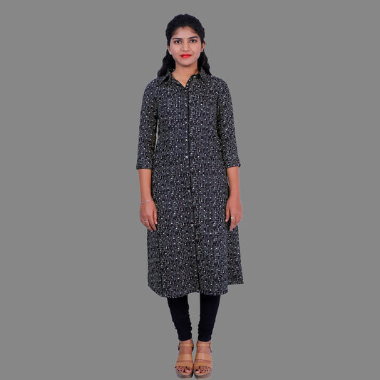 Blue Rayon Geometric Printed Kurta | S3S279