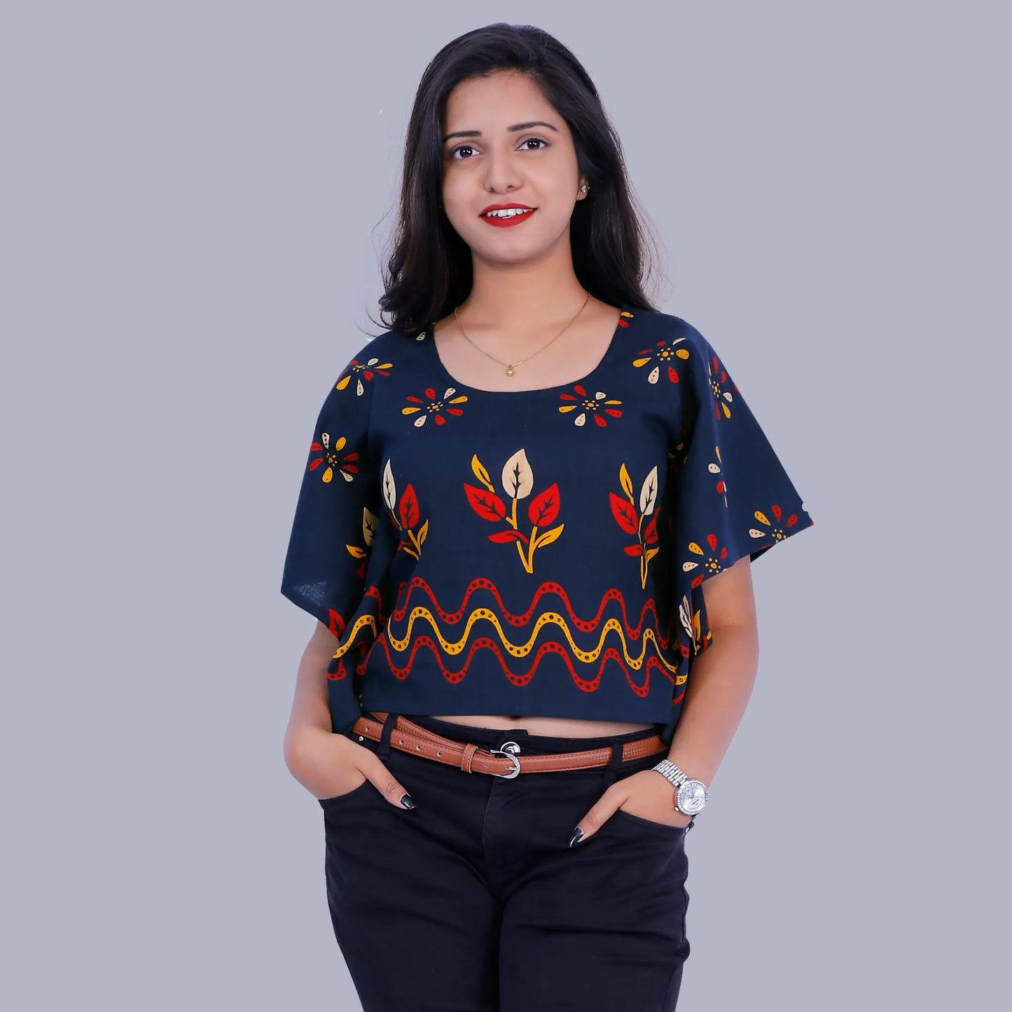 Navy blue short kaftan | S3K613