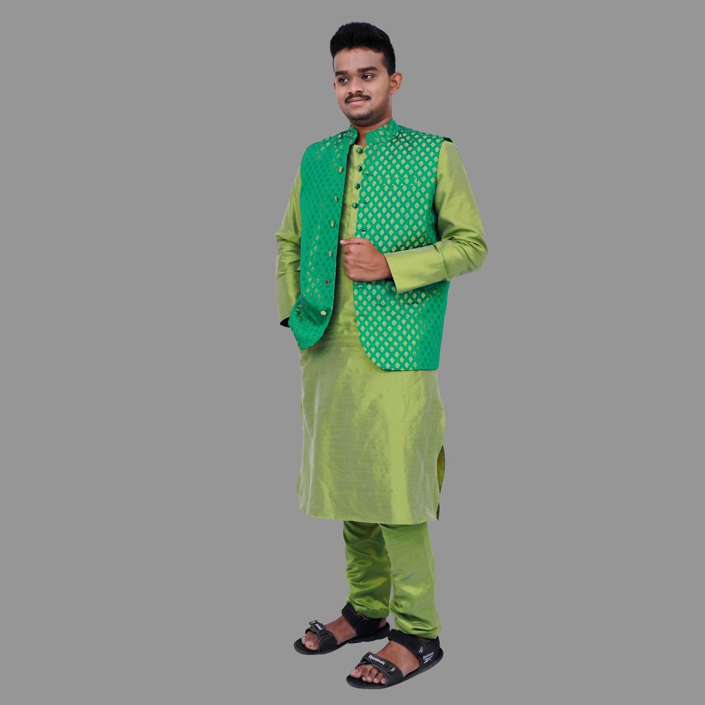 Men's Green & Gold Color Sherwani Set | 35251243