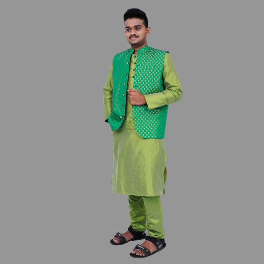 Men's Green & Gold Color Sherwani Set | 35251243
