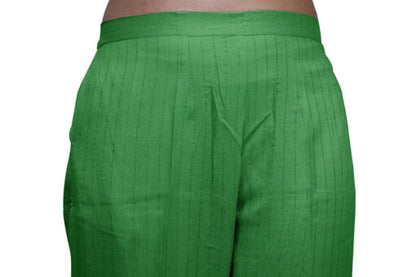 Regular Fit Women Dark Green Rayon Lurex Print Trousers | S3DGP779